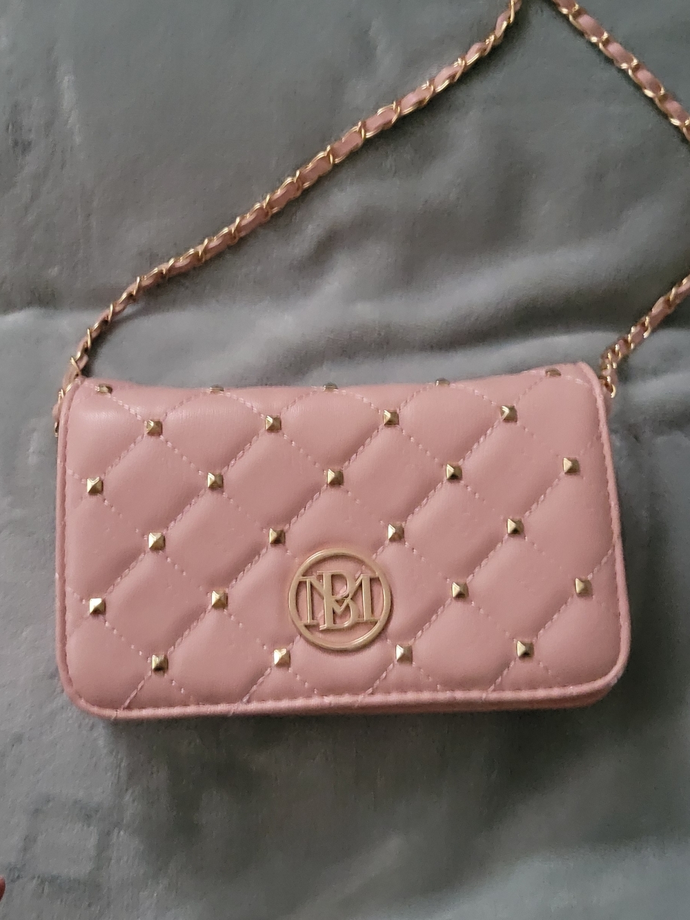 Badgley Mischka Studio Quilted Studded Blush Pink Chain Crossbody Bag